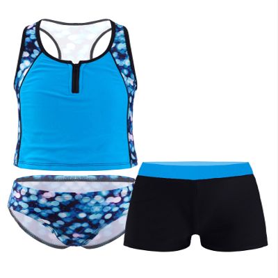 YONGHS 3PCs Girls Swimsuit Sleeveless Rash Guard Triangle Bikinis Tankini Sets with Swim Boyshorts Blue 16