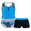 YONGHS 3PCs Girls Swimsuit Sleeveless Rash Guard Triangle Bikinis Tankini Sets with Swim Boyshorts Blue 16 view 1