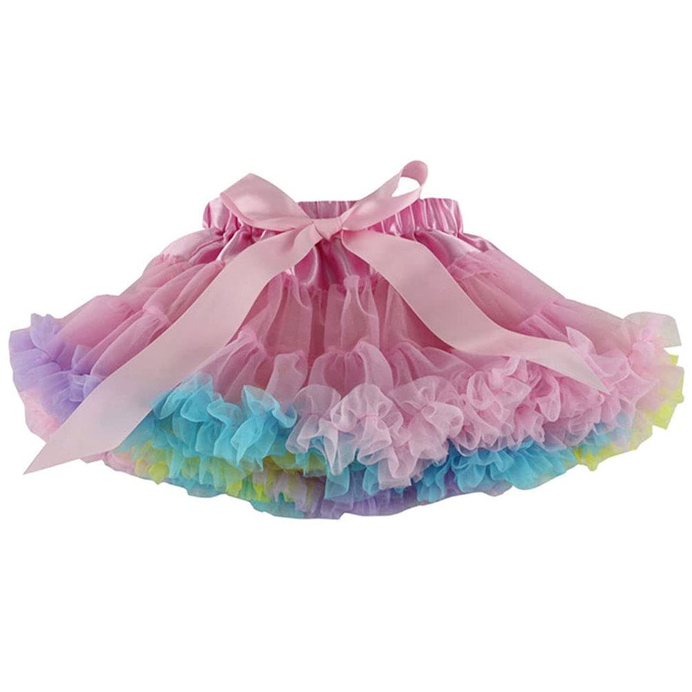 Baby Kids Pettiskirt Girls Tutu Skirts Ruffle Tulle Fluffy Dance Performance Dress Mini Skirt Princess Dress (Pink + Muticolor,S,)