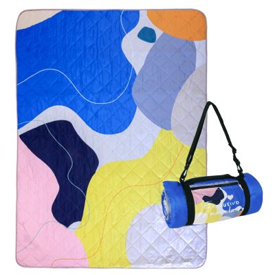 Exclusivo Mezcla Waterproof Picnic Blankets 60x80 Inch, Three Layers, Large Sandproof Foldable Beach Blanket for Camping on Grass, Picnic Mat, Abstract Yellow