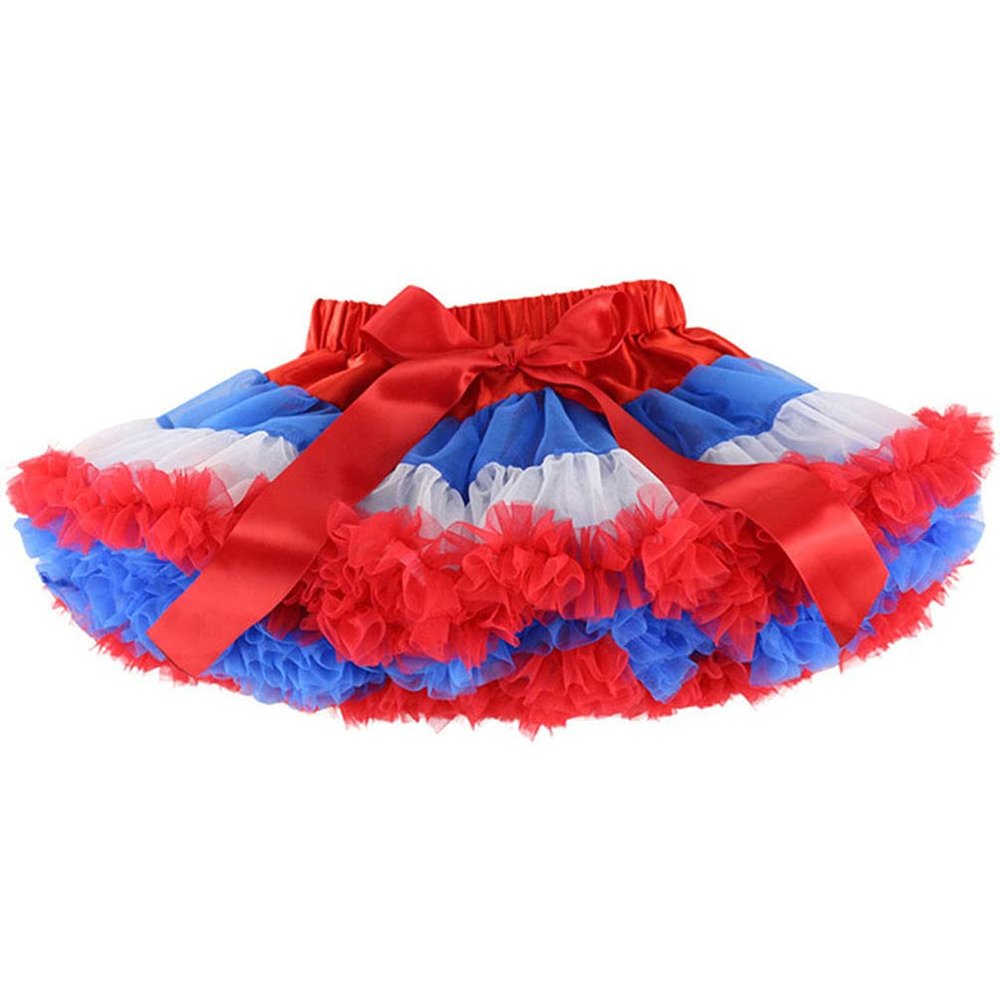 Baby Kids Pettiskirt Girls Tutu Skirts Ruffle Tulle Fluffy Dance Performance Dress Mini Skirt Princess Dress (Red + White + Blue,M,)