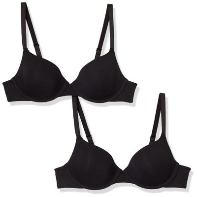 Amazon Essentials T-Shirt Bras for Women, Comfortable Underwire, Pack of 2, Black, 38DD