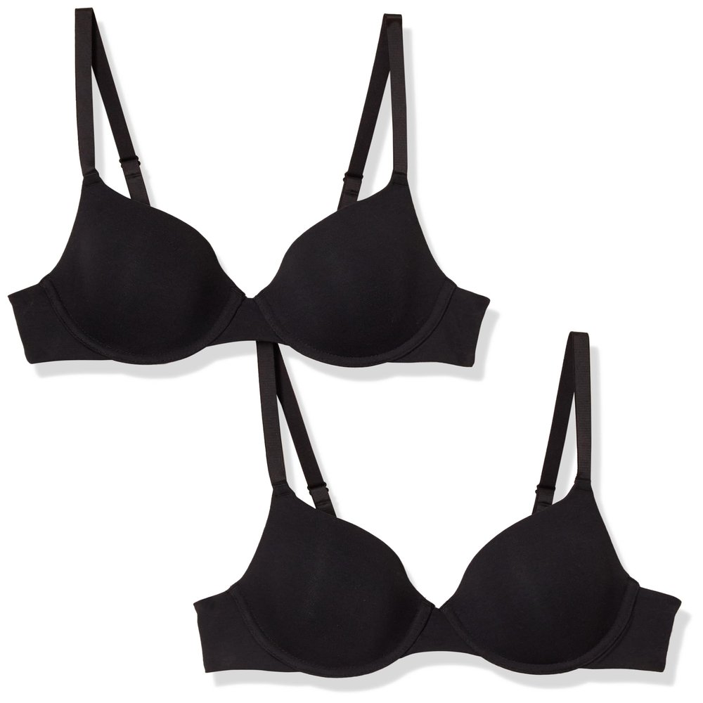Amazon Essentials T-Shirt Bras for Women, Comfortable Underwire, Pack of 2, Black, 38DD