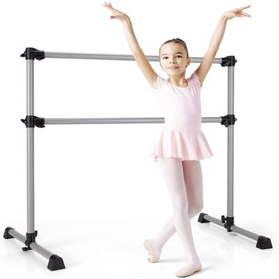 Costzon Portable Ballet Barre, 7-47 Adjustable Double Freestanding Ballet Bar w/Stable Base, 4FT Fitness Ballet Bar for Kids Adults, Heavy-Duty Dancing Stretching Bar for Home (Silver)