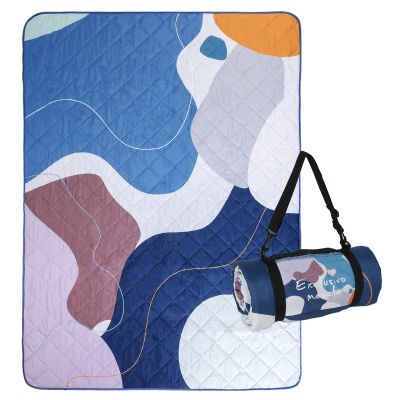 Exclusivo Mezcla Waterproof Picnic Blankets 60x80 Inch, Three Layers, Large Sandproof Foldable Beach Blanket for Camping on Grass, Picnic Mat, Abstract Blue