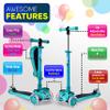 Hurtle Kids Scooter - Child Toddler Kick Scooter Toy with Foldable Seat - 3 Wheel Scooter with Adjustable Height, Anti-Slip Deck, Flashing Wheel Lights, for Boys/Girls 1-12 Year Old, Teal view 2