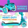 Hurtle Kids Scooter - Child Toddler Kick Scooter Toy with Foldable Seat - 3 Wheel Scooter with Adjustable Height, Anti-Slip Deck, Flashing Wheel Lights, for Boys/Girls 1-12 Year Old, Teal view 4