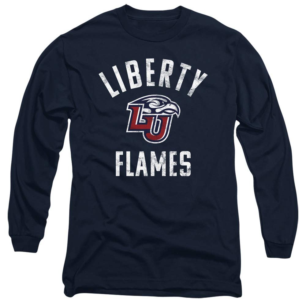 Liberty University Official Flames Logo Unisex Adult Long-Sleeve T Shirt,Navy, 2X-Large