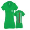 0058. American Flag Thin Red Line Firefighter Support Seal for Women V Neck Fitted T Shirt (Irish Green Medium)