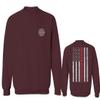 0058. American Flag Thin Red Line Firefighter Support Seal Men's Crewneck Sweatshirt (Maroon X-Large) view 1