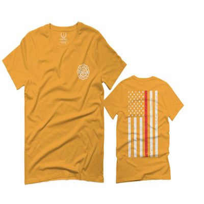 0058. American Flag Thin Red Line Firefighter Support Seal for Men T Shirt (Gold 2X-Large)