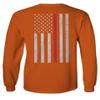 0058. American Flag Thin Red Line Firefighter Support Seal Men's Long Sleeve t Shirt (Orange Small) view 3