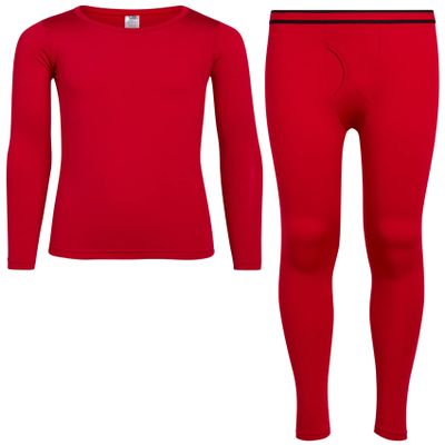 ONLY BOYS Thermal Underwear Set - 2 Piece Brushed Fleece Thermal Top and Long Johns for Boys, Size Toddler/3T, Red