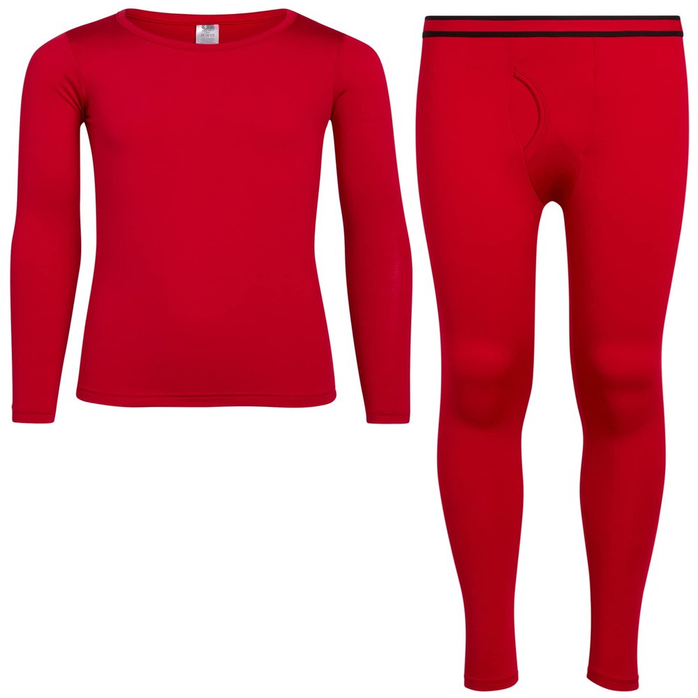 ONLY BOYS Thermal Underwear Set - 2 Piece Brushed Fleece Thermal Top and Long Johns for Boys, Size Toddler/3T, Red