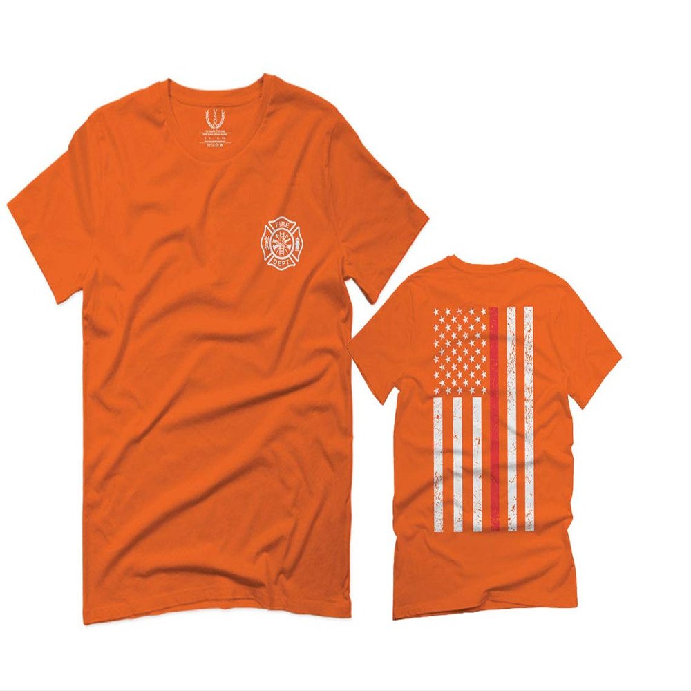 0058. American Flag Thin Red Line Firefighter Support Seal for Men T Shirt (Orange 2X-Large)