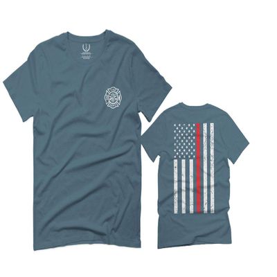 0058. American Flag Thin Red Line Firefighter Support Seal for Men T Shirt (Indigo 2X-Large)