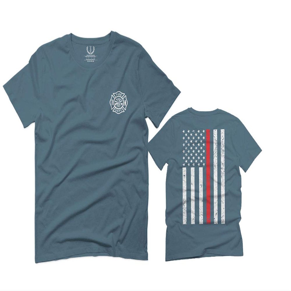 0058. American Flag Thin Red Line Firefighter Support Seal for Men T Shirt (Indigo 2X-Large)
