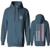 0058. American Flag Thin Red Line Firefighter Support Seal Sweatshirt Pullover Hoodie (Indigo Blue, Medium) view 1