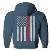 0058. American Flag Thin Red Line Firefighter Support Seal Sweatshirt Pullover Hoodie (Indigo Blue, Medium) view 3