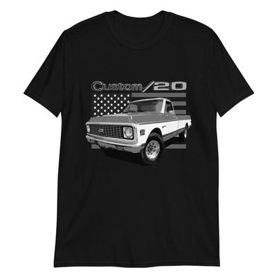 1972 Chevy C20 Custom 20 Vintage Pickup Truck Short-Sleeve T-Shirt Black
