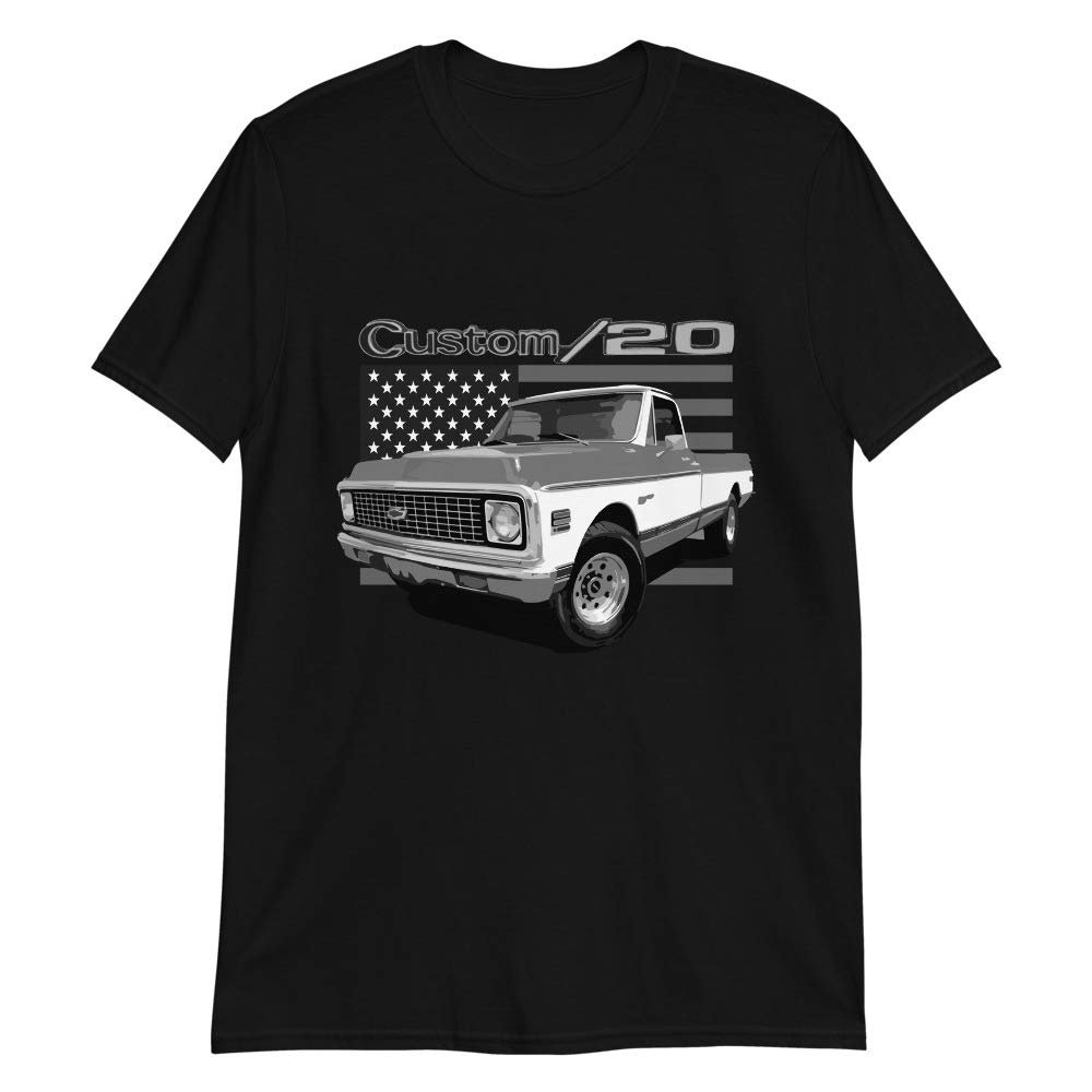 1972 Chevy C20 Custom 20 Vintage Pickup Truck Short-Sleeve T-Shirt Black