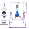 JungleKids Gymnastic Bars for Kids 3 in 1 Set with Swing Seat & 2 Trapeze Rings | Adjustable Height Folding Gymnastics Training Kip Bar for Home | Junior Horizontal Bar Expandable Monkey Bar Purple view 3