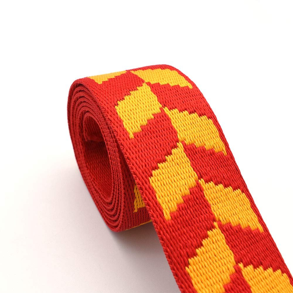 38mm Width Nylon Striped Webbing Red and Yellow Cotton Ribbon Diamond Pattern Ribbon Webbing Dog Collar Webbing Key Fob Webbing Bag Strap (1)