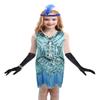 1920s Flapper Dress for Girls Sequined Child's Costume Fringe Dance Performance Dress Accessories Set (Large, Style 5 Baby Blue) view 1