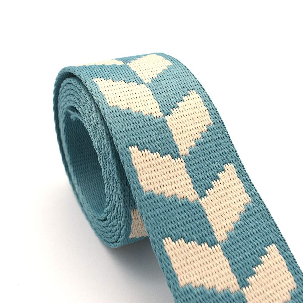 1.5'' Blue and White Cotton Webbing Striped Webbing Polyester Webbing with Diamond Pattern Dog Collar Webbing Key Fob Webbing by The Yard (1)