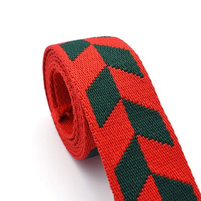 1.5 Red and Green Cotton Webbing Polyester Webbing with Diamond Pattern Nylon Striped Ribbon Dog Collar Webbing Fabric Belt by The Yard (1)