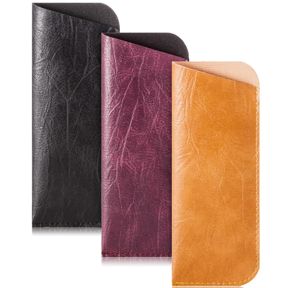 TRIUMPH VISION Reading Glasses Case Eyeglasses Sleeve 3 Pack Eyewear Holder Slip in Slim Sunglasses Pouch Soft Leather