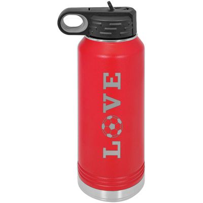 Love Soccer 32-Ounce Double Wall Insulated Stainless Steel Custom Sports Water Bottle with Flip Top Lid, Straw (Red)