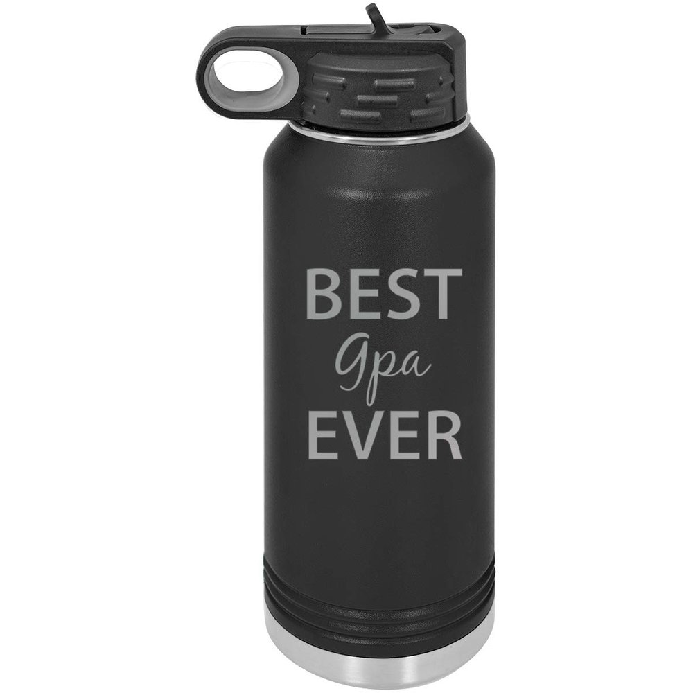 CustomGiftsNow Best GPA Ever Double Wall Insulated Stainless Steel Engraved Sports Water Bottle with Flip Top Lid, Straw