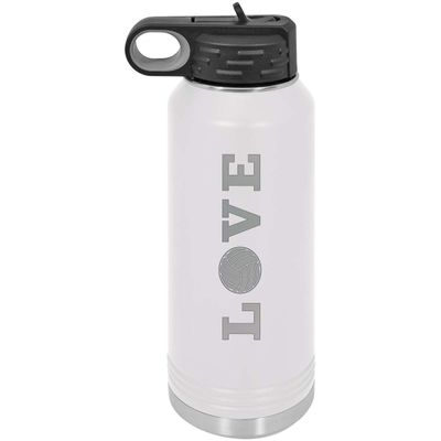 Love Volleyball 32-Ounce Double Wall Insulated Stainless Steel Custom Sports Water Bottle with Flip Top Lid, Straw (White)