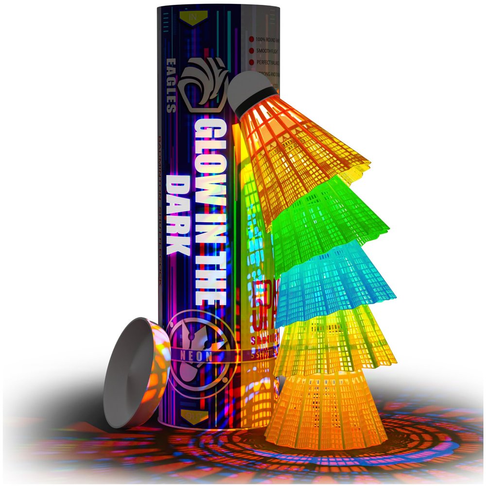 EAGLES LED Badminton Shuttlecocks - 5 Pack Lighting Birdies, Nylon Glow in The Dark Birdie Balls for Baseball Practice- Plastic Light Up Birdies for Outdoor Indoor Sports Activities