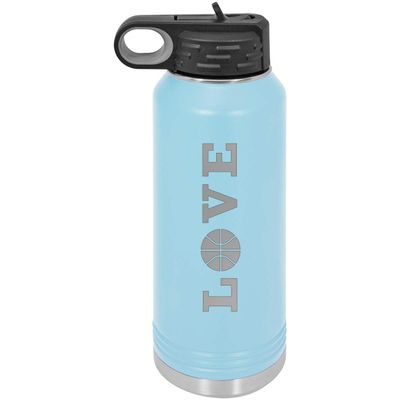 Love Basketball 32-Ounce Double Wall Insulated Stainless Steel Custom Sports Water Bottle with Flip Top Lid, Straw (Light Blue)