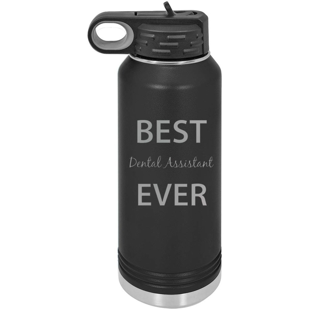 CustomGiftsNow Best DentalAssistant Ever Double Wall Insulated Stainless Steel Engraved Sports Water Bottle with Flip Top Lid, Straw