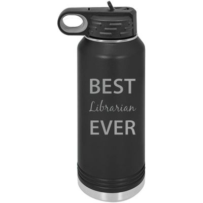 CustomGiftsNow Best Librarian Ever Double Wall Insulated Stainless Steel Engraved Sports Water Bottle with Flip Top Lid, Straw