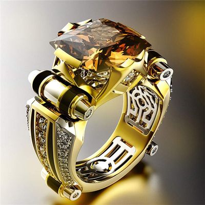 Men's Luxurious Full Diamond Ring for Men Jewelry Mens Wedding Engagement Rings 18K Gold Plated Gemstone Ring Square Cut Cubic Zirconia Eternity Ring Band TZ.93 (US Code 12)