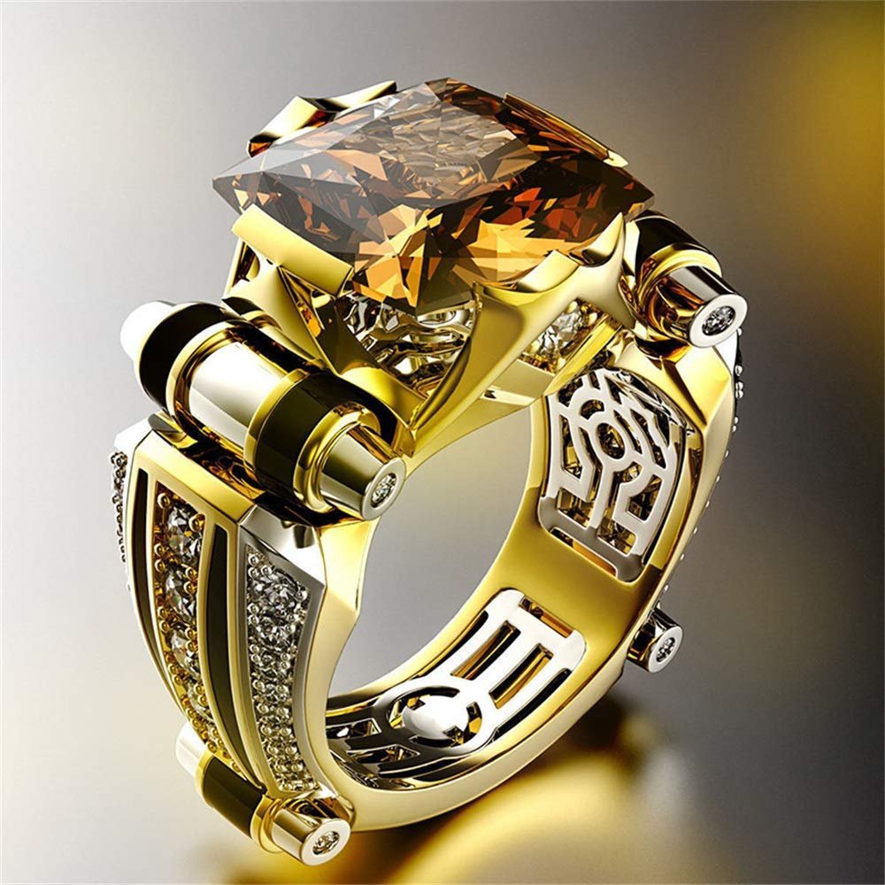 Men's Luxurious Full Diamond Ring for Men Jewelry Mens Wedding Engagement Rings 18K Gold Plated Gemstone Ring Square Cut Cubic Zirconia Eternity Ring Band TZ.93 (US Code 12)