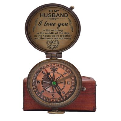 Engraved Compass, Gift for Husband,Anniversary,Wedding Gift for Him, Long Distance Boyfriend Gift, Fiance Gift I Miss You Long Distance Relationship Gift Boyfriend Gift (to My Husband 3)