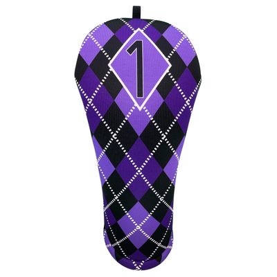 Women's Purple & Black Argyle Driver 460cc Club Headcover Handmade by BeeJos