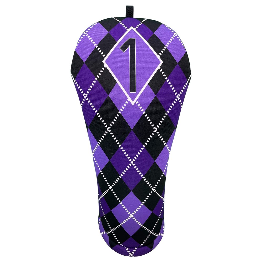 Women's Purple & Black Argyle Driver 460cc Club Headcover Handmade by BeeJos