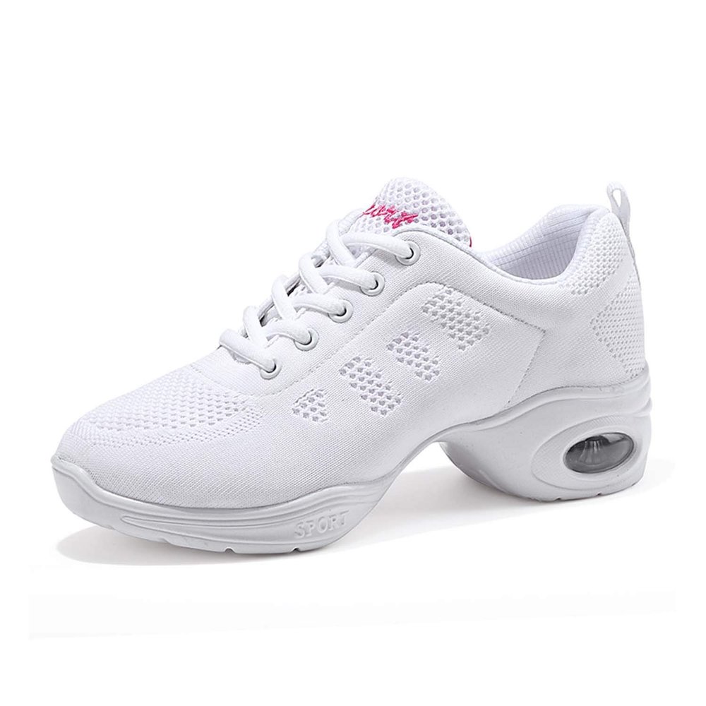 Womens Jazz Shoes Lace-up Sneakers Breathable Mesh Modern Dance Shoes Breathable Air Cushion Split-Sole Outdoor Dancing Shoes Platform Sneakers for Jazz Zumba Ballet Folk White 40