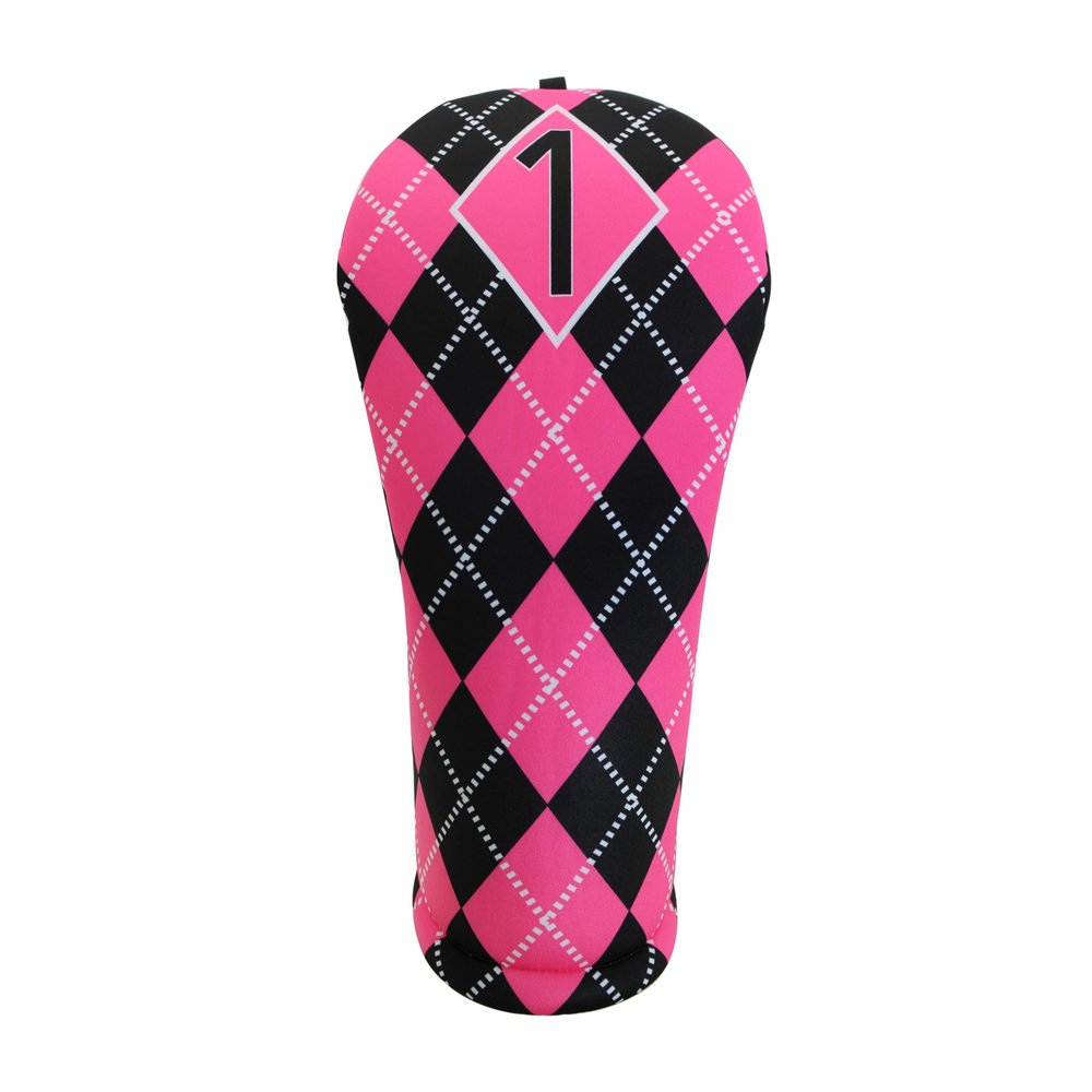 Women's Hot Pink & Black Argyle Driver 460cc Club Headcover Handmade by BeeJos