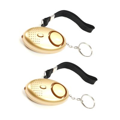 Aicosineg Golden Safe Sound Personal Alarm 120DB with LED Lights Emergency Safety Alarm Keychain for Bags Backpacks Suitcases Keys 2PCS