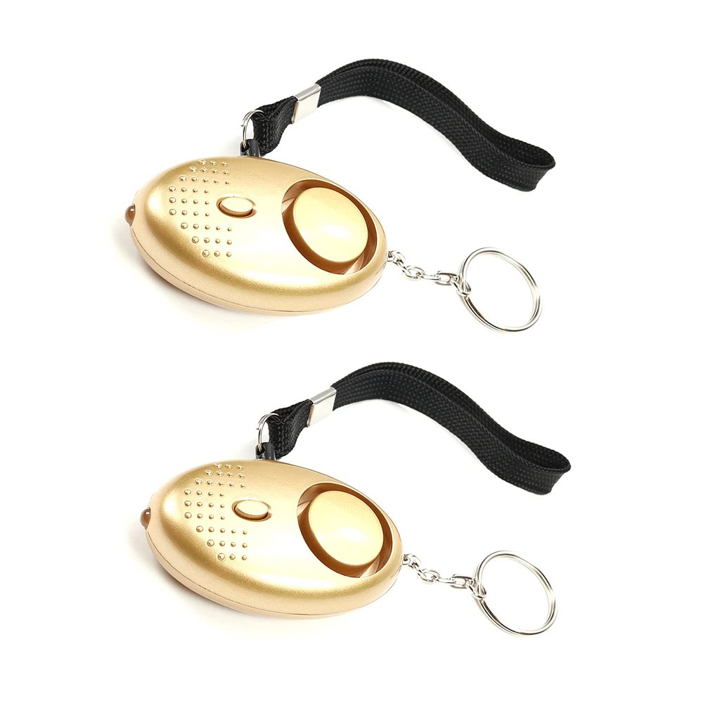 Aicosineg Golden Safe Sound Personal Alarm 120DB with LED Lights Emergency Safety Alarm Keychain for Bags Backpacks Suitcases Keys 2PCS
