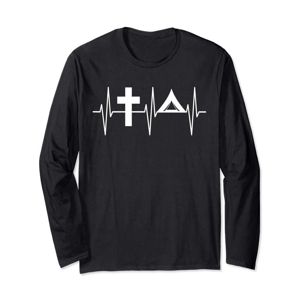 Christian Camper Shirt Religious Camping Heartbeat Camping Long Sleeve T-Shirt