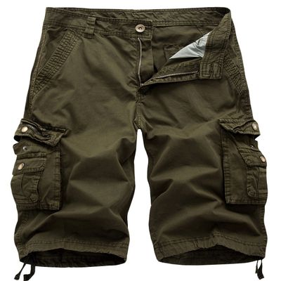 chouyatou Men's Active Normal Waist Loose Multi-Pocket Versatile Twill Cargo Shorts (48, Army Green)