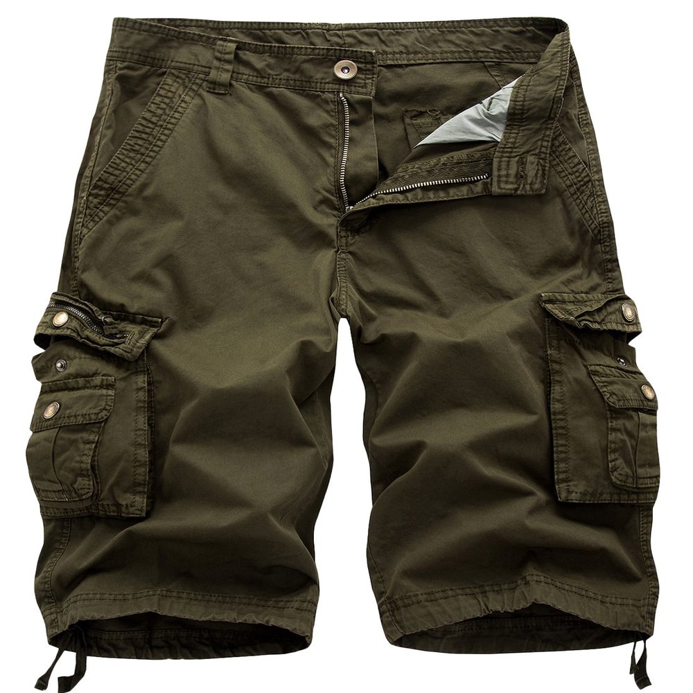 chouyatou Men's Active Normal Waist Loose Multi-Pocket Versatile Twill Cargo Shorts (48, Army Green)